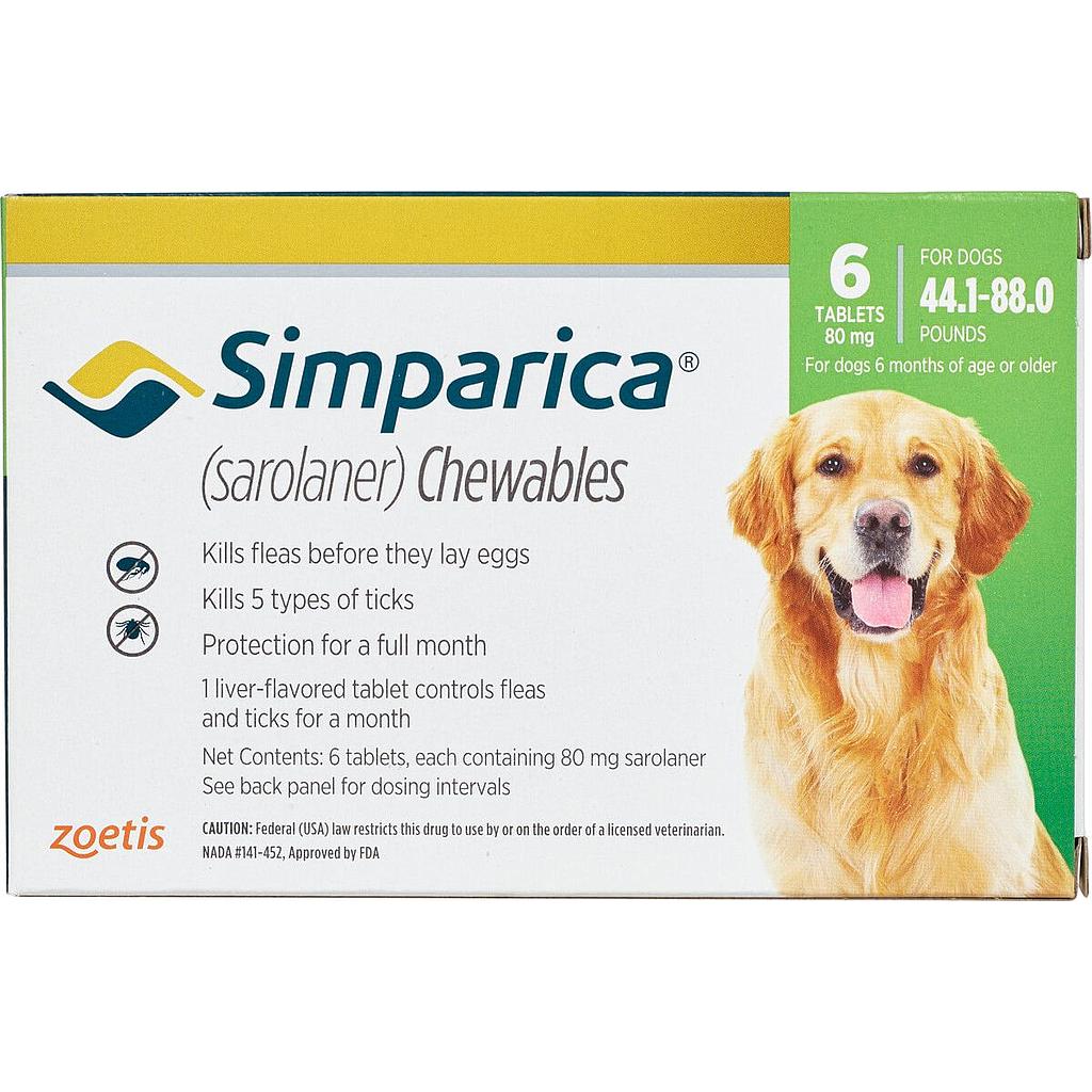 Simparica 80mg(20-40 kg)(44.1Lb to 88.0Lb) (For 1 Tablet)